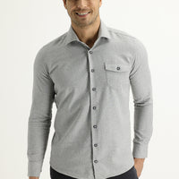 Açık Gri Uzun Kol Slim Fit Dar Kesim Oduncu Spor Pamuklu Kolay Ütülenebilir Gömlek