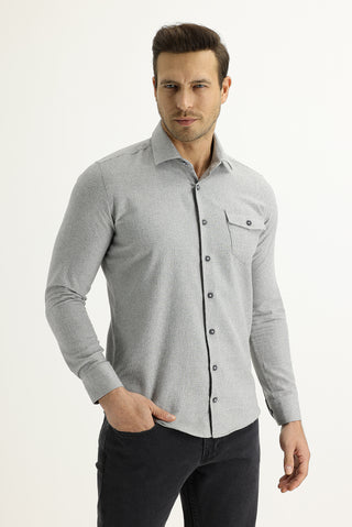  Açık Gri Uzun Kol Slim Fit Dar Kesim Oduncu Spor Pamuklu Kolay Ütülenebilir Gömlek