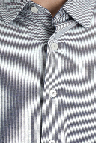  Koyu Mavi  Uzun Kol Çizgili Slim Fit Dar Kesim Pamuk Gömlek