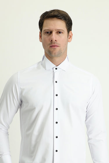  Beyaz Ata Yaka Slim Fit Dar Kesim Pamuklu Kolay Ütülenebilir Gömlek