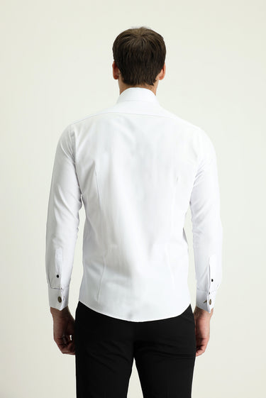  Beyaz Ata Yaka Slim Fit Dar Kesim Pamuklu Kolay Ütülenebilir Gömlek