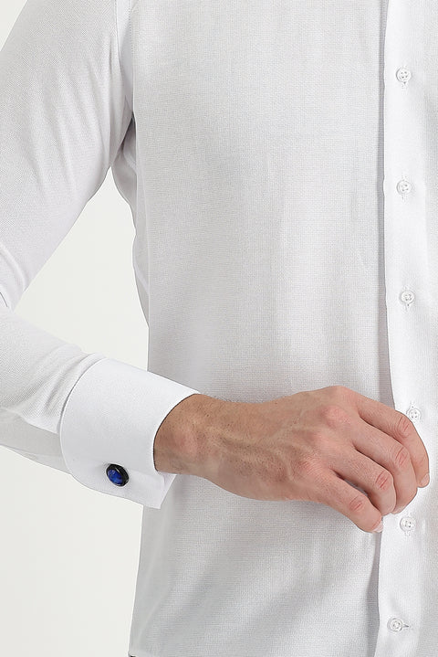 Beyaz Uzun Kol Slim Fit Dar Kesim Manşetli Pamuklu Kolay Ütülenebilir Gömlek