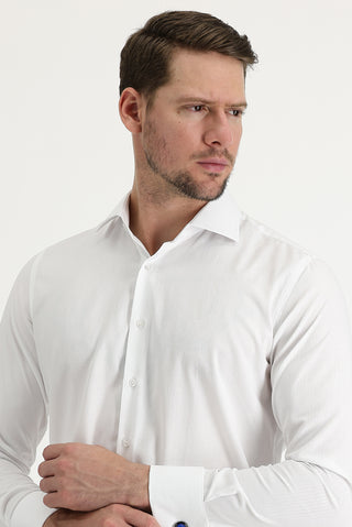  Beyaz Uzun Kol Slim Fit Dar Kesim Man?etli Pamuklu Gömlek-Ki??l?