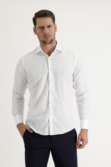  Beyaz Uzun Kol Slim Fit Dar Kesim Manşetli Pamuklu Kolay Ütülenebilir Gömlek