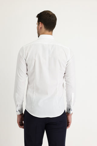  Beyaz Uzun Kol Slim Fit Dar Kesim Man?etli Pamuklu Gömlek-Ki??l?