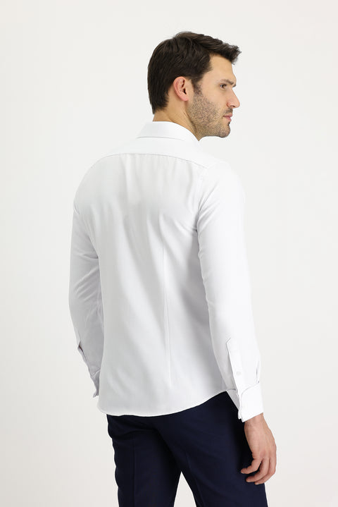 Beyaz Uzun Kol Slim Fit Dar Kesim Katlı Manşet Klasik Pamuklu Kolay Ütülenebilir Gömlek