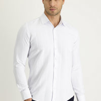 Beyaz Uzun Kol Slim Fit Dar Kesim Çizgili Pamuklu Kolay Ütülenebilir Gömlek