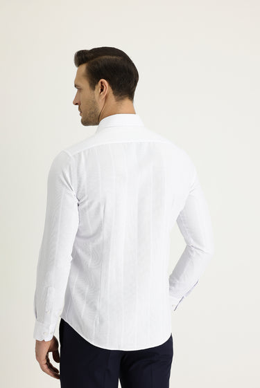  Beyaz Uzun Kol Slim Fit Dar Kesim Çizgili Pamuklu Kolay Ütülenebilir Gömlek
