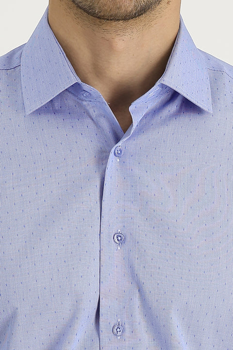 Açık Mavi Uzun Kol Slim Fit Dar Kesim Klasik Desenli Pamuk Gömlek