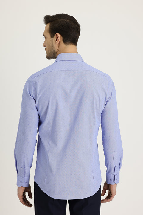 Açık Mavi Uzun Kol Slim Fit Dar Kesim Klasik Desenli Pamuk Gömlek