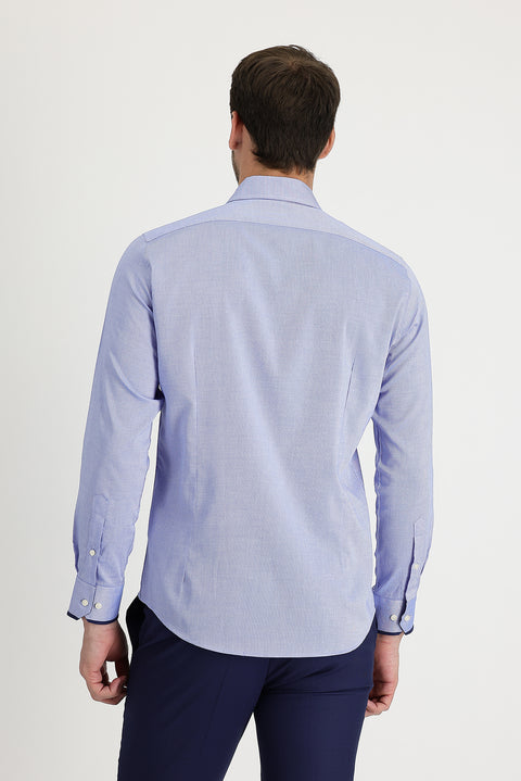 Gök Mavisi Techno-Line Gümüş İyonlu Slim Fit Dar Kesim Desenli Pamuk Gömlek