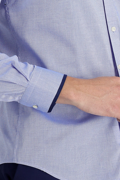 Gök Mavisi Techno-Line Gümüş İyonlu Slim Fit Dar Kesim Desenli Pamuk Gömlek