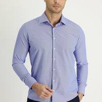 Orta Lacivert Uzun Kol Slim Fit Dar Kesim Klasik Desenli Pamuklu Kolay Ütülenebilir Gömlek