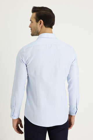  Uçuk Mavi Uzun Kol Slim Fit Dar Kesim Klasik Desenli Pamuklu Kolay Ütülenebilir Gömlek