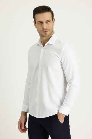  Beyaz Uzun Kol Slim Fit Dar Kesim Klasik Desenli Pamuklu Kolay Ütülenebilir Gömlek