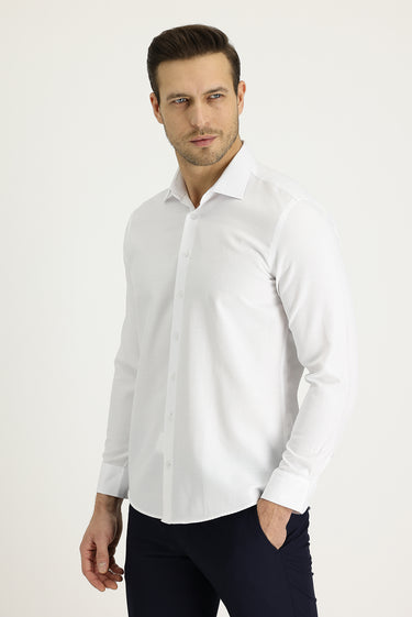  Beyaz Uzun Kol Slim Fit Dar Kesim Klasik Desenli Pamuklu Kolay Ütülenebilir Gömlek