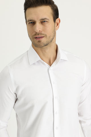  Beyaz Uzun Kol Slim Fit Dar Kesim Klasik Desenli Pamuklu Kolay Ütülenebilir Gömlek