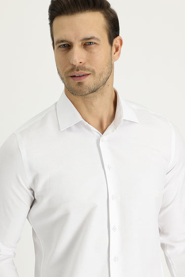  Beyaz Uzun Kol Slim Fit Dar Kesim Klasik Desenli Pamuklu Kolay Ütülenebilir Gömlek