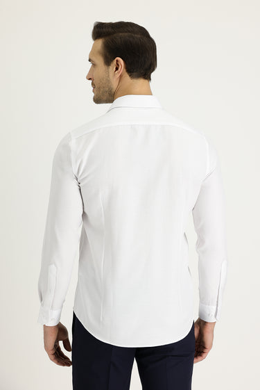  Beyaz Uzun Kol Slim Fit Dar Kesim Klasik Desenli Pamuklu Kolay Ütülenebilir Gömlek