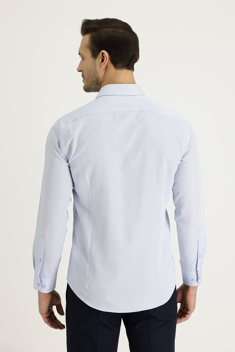 Uçuk Mavi Uzun Kol Slim Fit Dar Kesim Klasik Desenli Pamuklu Kolay Ütülenebilir Gömlek