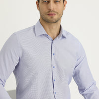 Gök Mavisi Uzun Kol Slim Fit Dar Kesim Klasik Desenli Pamuklu Kolay Ütülenebilir Gömlek
