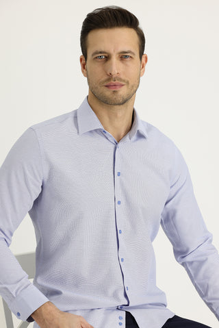  Gök Mavisi Uzun Kol Slim Fit Dar Kesim Klasik Desenli Pamuklu Kolay Ütülenebilir Gömlek