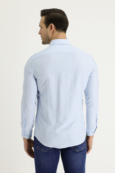 Uçuk Mavi Uzun Kol Slim Fit Dar Kesim Klasik Desenli Pamuklu Kolay Ütülenebilir Gömlek
