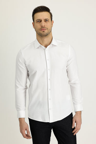  Beyaz Uzun Kol Slim Fit Dar Kesim Klasik Desenli Pamuklu Kolay Ütülenebilir Gömlek