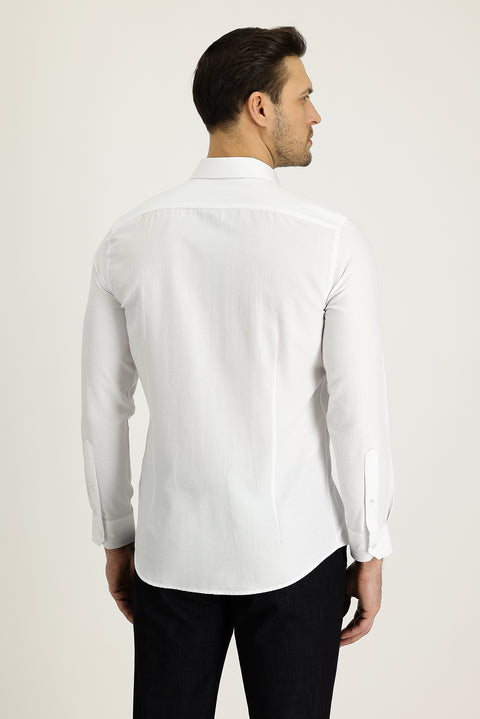 Beyaz Uzun Kol Slim Fit Dar Kesim Klasik Desenli Pamuklu Kolay Ütülenebilir Gömlek