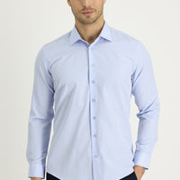 Uçuk Mavi Uzun Kol Slim Fit Dar Kesim Klasik Desenli Pamuklu Kolay Ütülenebilir Gömlek