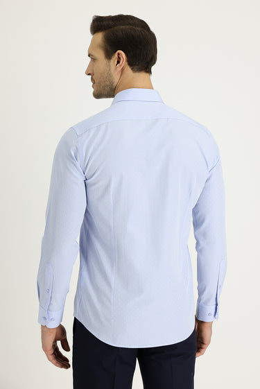  Uçuk Mavi Uzun Kol Slim Fit Dar Kesim Klasik Desenli Pamuklu Kolay Ütülenebilir Gömlek