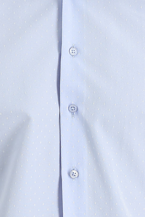 Uçuk Mavi Uzun Kol Slim Fit Dar Kesim Klasik Desenli Pamuklu Kolay Ütülenebilir Gömlek