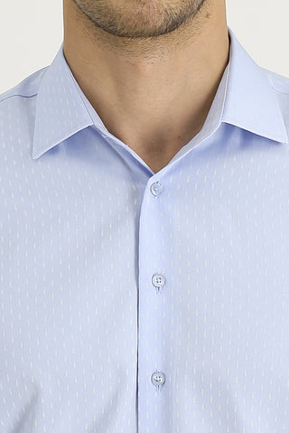  Uçuk Mavi Uzun Kol Slim Fit Dar Kesim Klasik Desenli Pamuklu Kolay Ütülenebilir Gömlek
