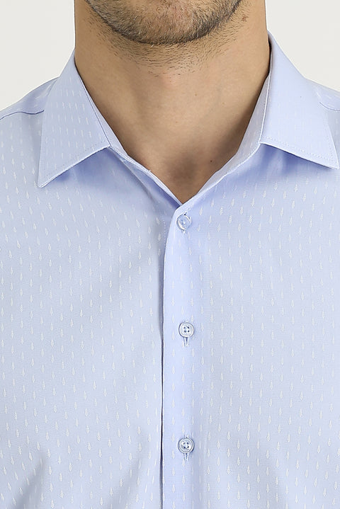 Uçuk Mavi Uzun Kol Slim Fit Dar Kesim Klasik Desenli Pamuklu Kolay Ütülenebilir Gömlek