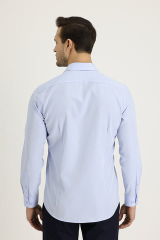  Uçuk Mavi Uzun Kol Slim Fit Dar Kesim Klasik Desenli Pamuklu Kolay Ütülenebilir Gömlek