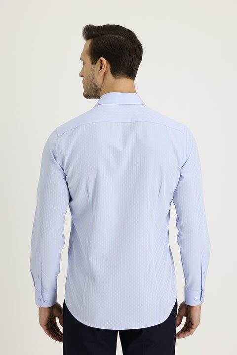 Uçuk Mavi Uzun Kol Slim Fit Dar Kesim Klasik Desenli Pamuklu Kolay Ütülenebilir Gömlek