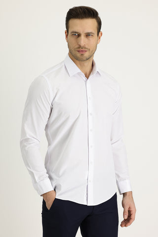  Beyaz Uzun Kol Slim Fit Dar Kesim Klasik Desenli Pamuklu Kolay Ütülenebilir Gömlek
