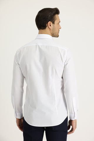  Beyaz Uzun Kol Slim Fit Dar Kesim Klasik Desenli Pamuklu Kolay Ütülenebilir Gömlek
