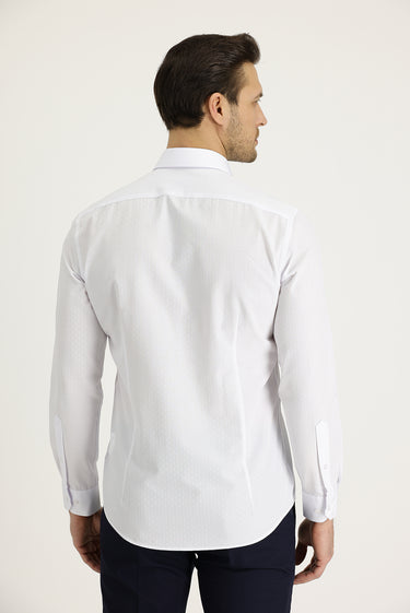 Beyaz Uzun Kol Slim Fit Dar Kesim Klasik Desenli Pamuklu Kolay Ütülenebilir Gömlek