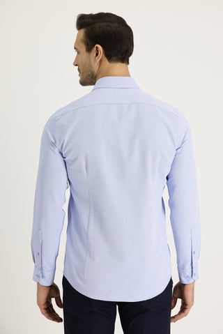  Açık Mavi Uzun Kol Slim Fit Dar Kesim Klasik Desenli Pamuklu Kolay Ütülenebilir Gömlek