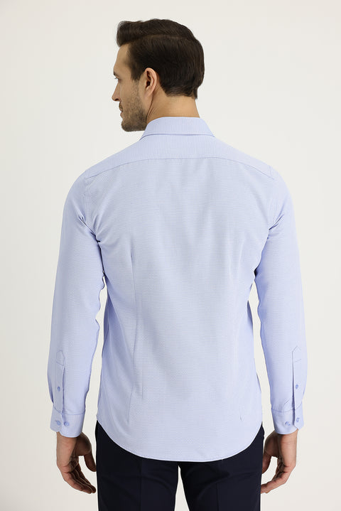 Açık Mavi Uzun Kol Slim Fit Dar Kesim Klasik Desenli Pamuklu Kolay Ütülenebilir Gömlek