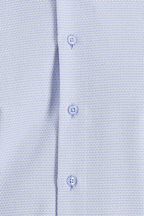 Açık Mavi Uzun Kol Slim Fit Dar Kesim Klasik Desenli Pamuklu Kolay Ütülenebilir Gömlek