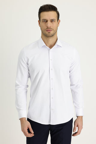  Beyaz Uzun Kol Slim Fit Dar Kesim Klasik Desenli Pamuklu Kolay Ütülenebilir Gömlek