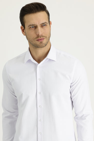  Beyaz Uzun Kol Slim Fit Dar Kesim Klasik Desenli Pamuklu Kolay Ütülenebilir Gömlek