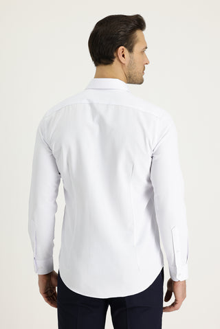  Beyaz Uzun Kol Slim Fit Dar Kesim Klasik Desenli Pamuklu Kolay Ütülenebilir Gömlek