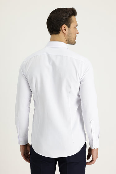  Beyaz Uzun Kol Slim Fit Dar Kesim Klasik Desenli Pamuklu Kolay Ütülenebilir Gömlek