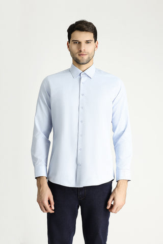  Uçuk Mavi Uzun Kol Slim Fit Dar Kesim Klasik Desenli Pamuklu Kolay Ütülenebilir Gömlek