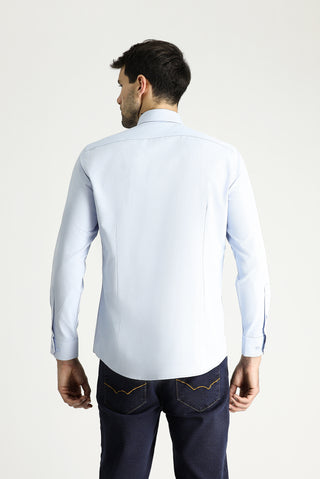  Uçuk Mavi Uzun Kol Slim Fit Dar Kesim Klasik Desenli Pamuklu Kolay Ütülenebilir Gömlek