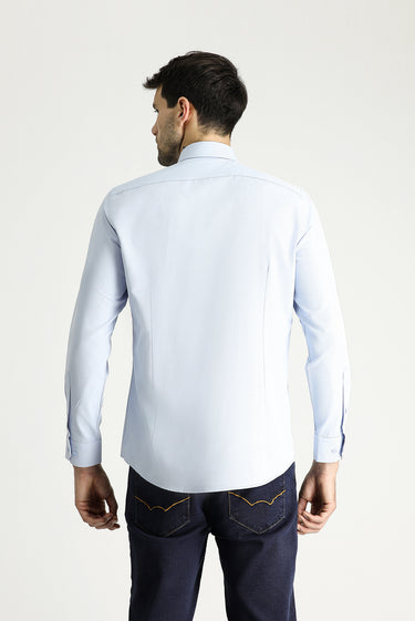 Uçuk Mavi Uzun Kol Slim Fit Dar Kesim Klasik Desenli Pamuklu Kolay Ütülenebilir Gömlek