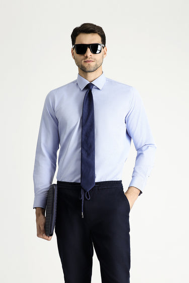 Açık Mavi Uzun Kol Slim Fit Dar Kesim Klasik Desenli Pamuklu Kolay Ütülenebilir Gömlek